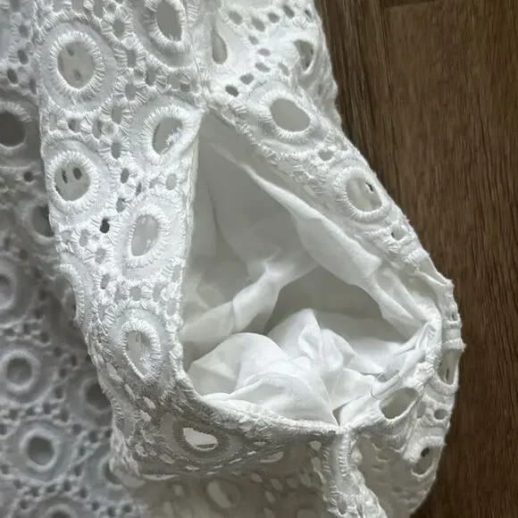 Crown & Ivy Eyelet Scoop Neck Dress White Size 4 3/4 Sleeves - Picture 3 of 5